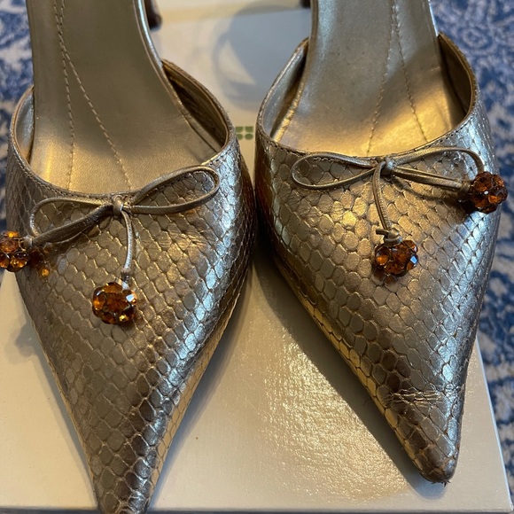 Sold - Kate Spade Gold Snake Skin Slingback Heels Sz 10 - Picture 3 of 5